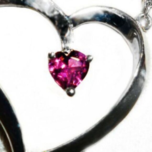 RED ENVELOPE PINK SAPPHIRE  925 STERLING SILVER HEART IN HEART PENDANT NECKLACE - Picture 4 of 5